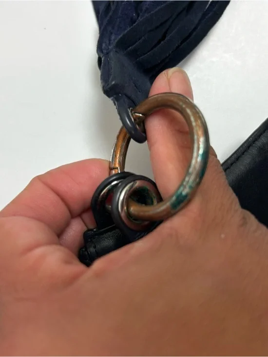 ALL SAINTS Leather suede purse pearl mini hobo bag dark blue - Picture 15 of 16